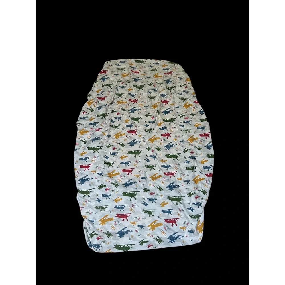 Vintage Airplane Biplane Camo Fitted Sheet Twin Blue Red Green